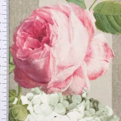 SCHÖNER LEBEN. Tischläufer Outdoor Streifen Hortensien Blätter hellgrau khaki grün pink weiß 40x160cm