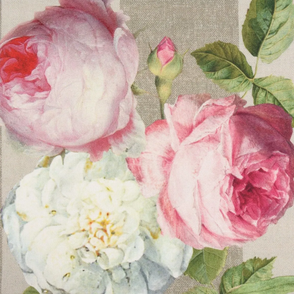 SCHÖNER LEBEN. Tischläufer Outdoor Streifen Hortensien Blätter hellgrau khaki grün pink weiß 40x160cm