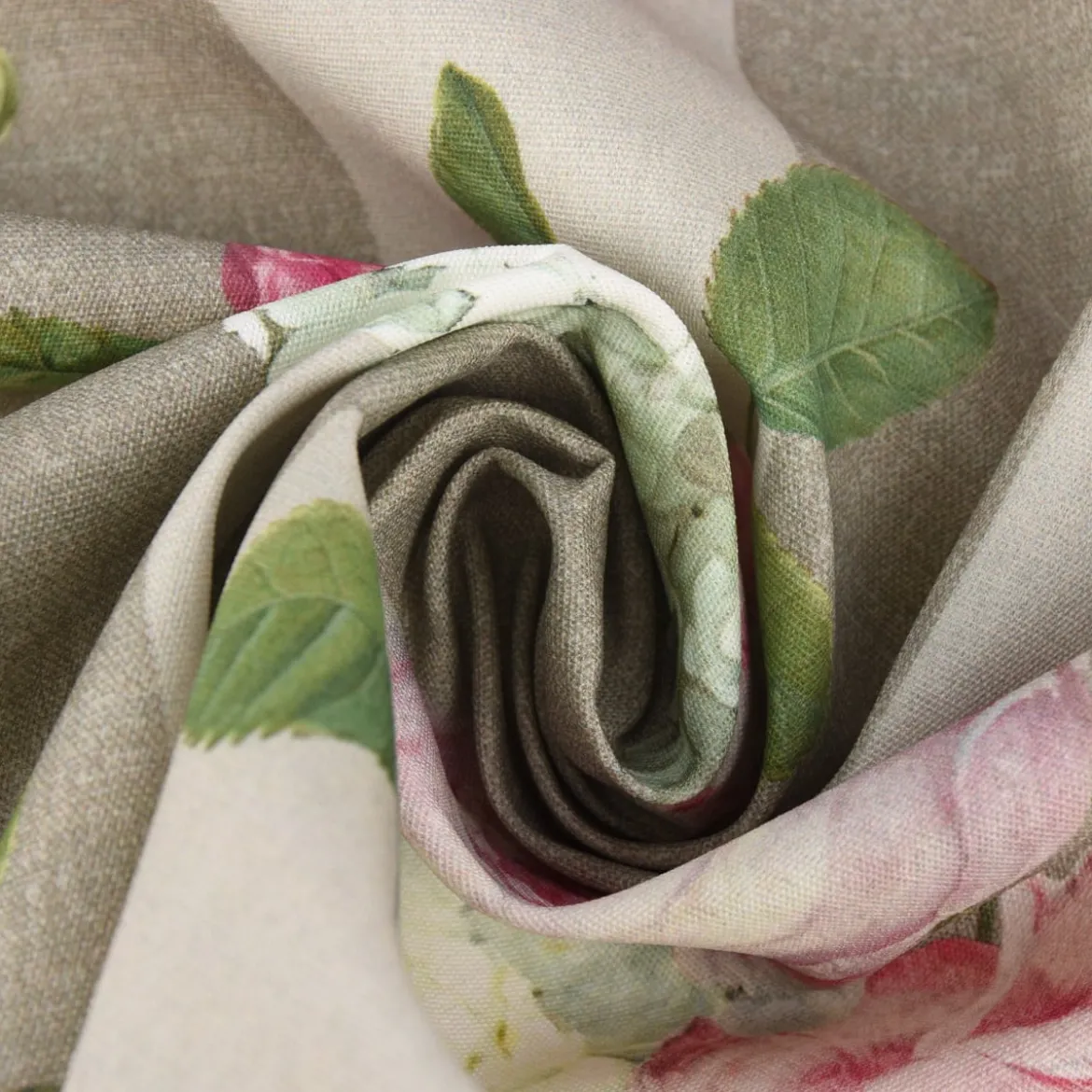 SCHÖNER LEBEN. Tischläufer Outdoor Streifen Hortensien Blätter hellgrau khaki grün pink weiß 40x160cm