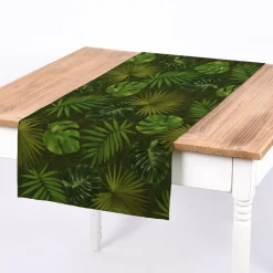 SCHÖNER LEBEN. Tischläufer Outdoor Palmen Blätter grün 40x160cm