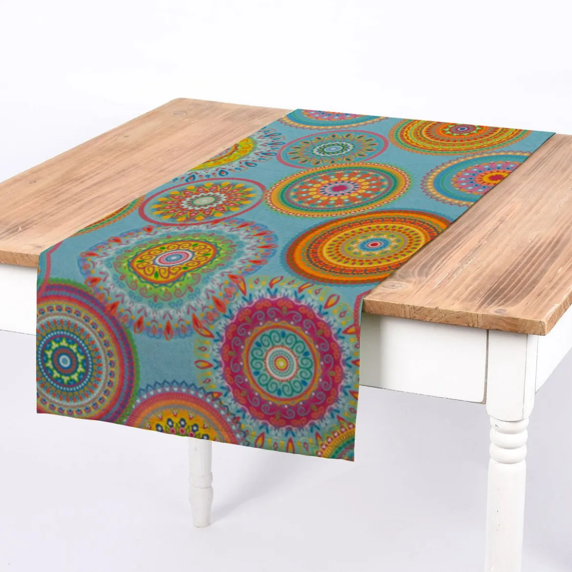 SCHÖNER LEBEN. Tischläufer Outdoor Mandalas türkis mulitcolor 40x160cm
