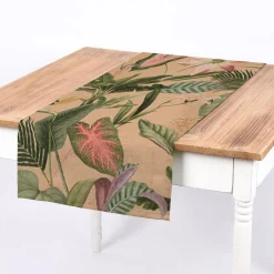 SCHÖNER LEBEN. Tischläufer Outdoor Romantic Botanic Exotik Blumen beige grün rosa 40x160cm