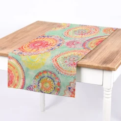 SCHÖNER LEBEN. Tischläufer Outdoor Mandala Watercolour mint bunt 40x160cm