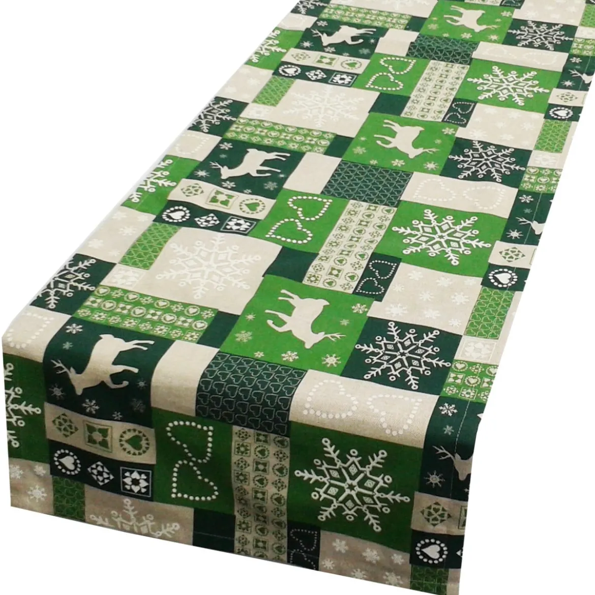 Schöner Leben Tischläufer Patchwork Weihnachten grün beige 40x160cm