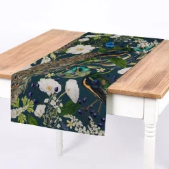 SCHÖNER LEBEN. Tischläufer Pfau Blüten petrol 40x160cm