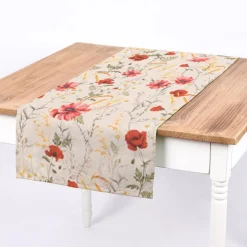 SCHÖNER LEBEN. Tischläufer Poppy Mohnblumen Kamille Getreide beige rot 40x160cm