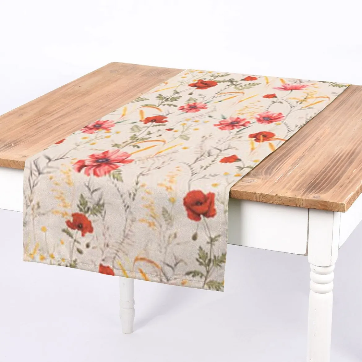 SCHÖNER LEBEN. Tischläufer Poppy Mohnblumen Kamille Getreide beige rot 40x160cm