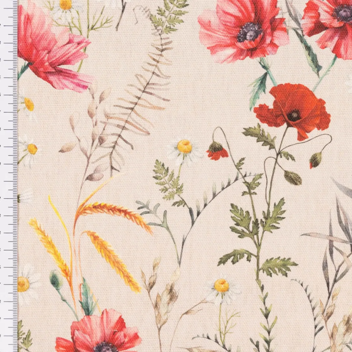 SCHÖNER LEBEN. Tischläufer Poppy Mohnblumen Kamille Getreide beige rot 40x160cm