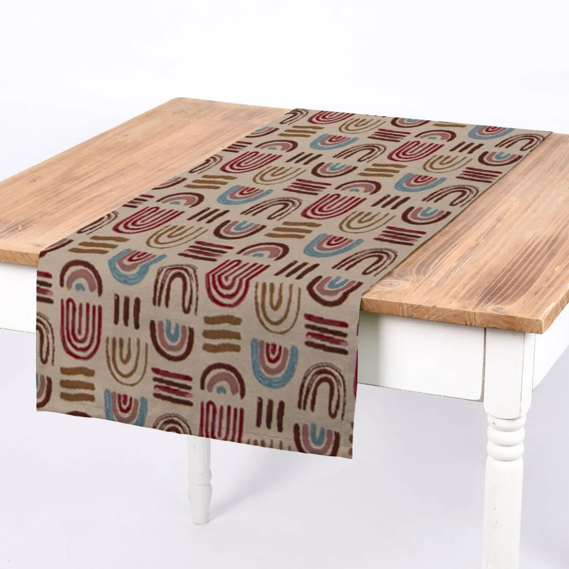 SCHÖNER LEBEN. Tischläufer Regenbogen beige blau rot 40x160cm