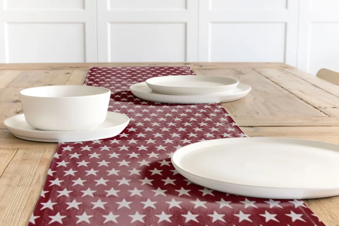 SCHÖNER LEBEN. Tischläufer Sterne beidseitig rot weiß 40x160cm