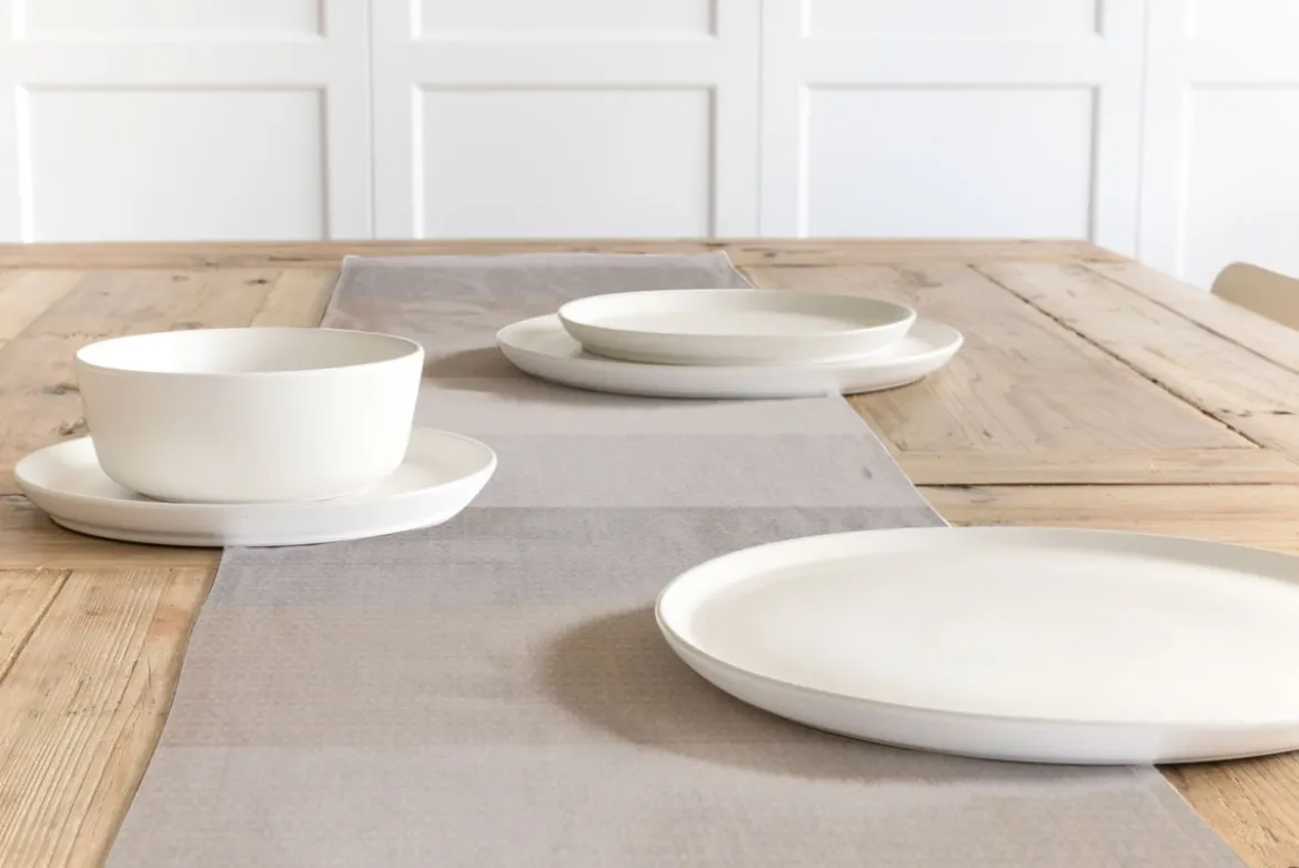 SCHÖNER LEBEN. Tischläufer Streifen 9,5cm creme beige braun grau 40x160cm