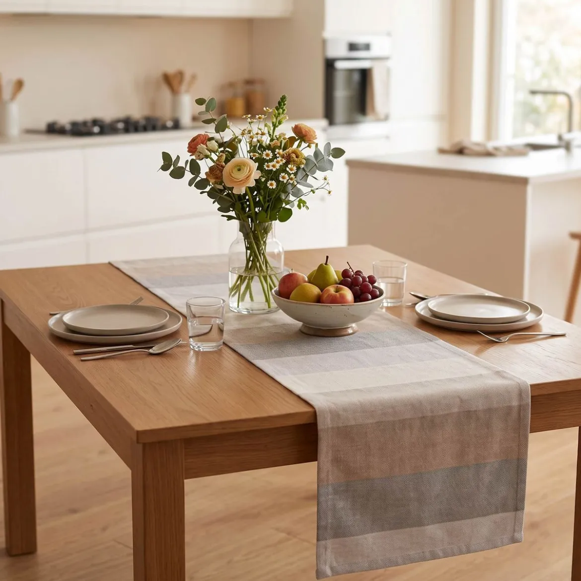 SCHÖNER LEBEN. Tischläufer Streifen 9,5cm creme beige braun grau 40x160cm