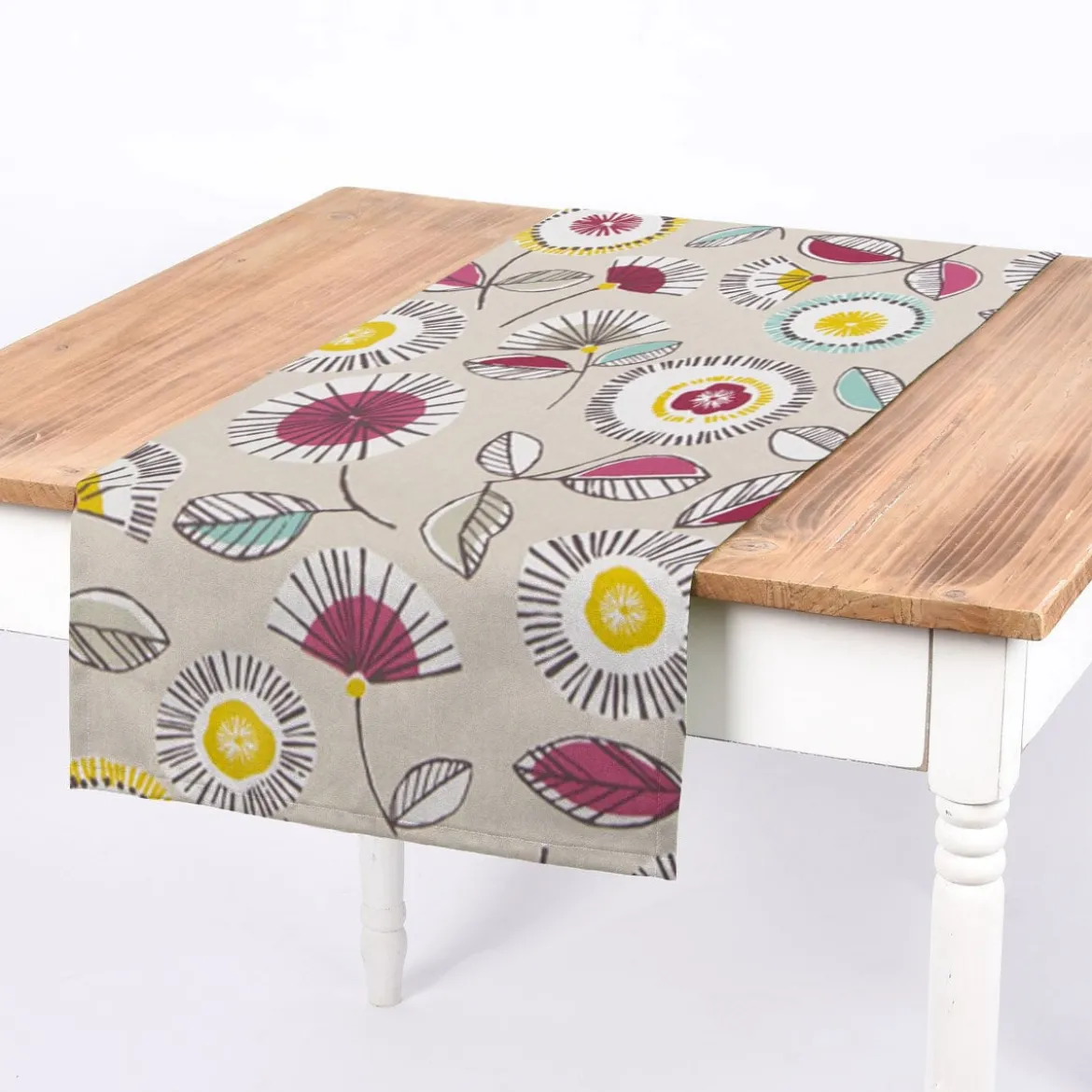 SCHÖNER LEBEN. Tischläufer Sundance Blumen beige ocker beere aqua 40x160cm
