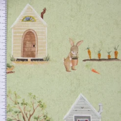 SCHÖNER LEBEN. Tischläufer Waldleben Haus Hase Fuchs grün braun 40x160cm