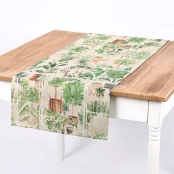 SCHÖNER LEBEN. Tischläufer Wintergarten Pflanztöpfe beige grün 40x160cm