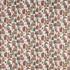 SCHÖNER LEBEN. Tischläufer Winter Village Scene Winterdorf weiß braun rot grün 40x160cm
