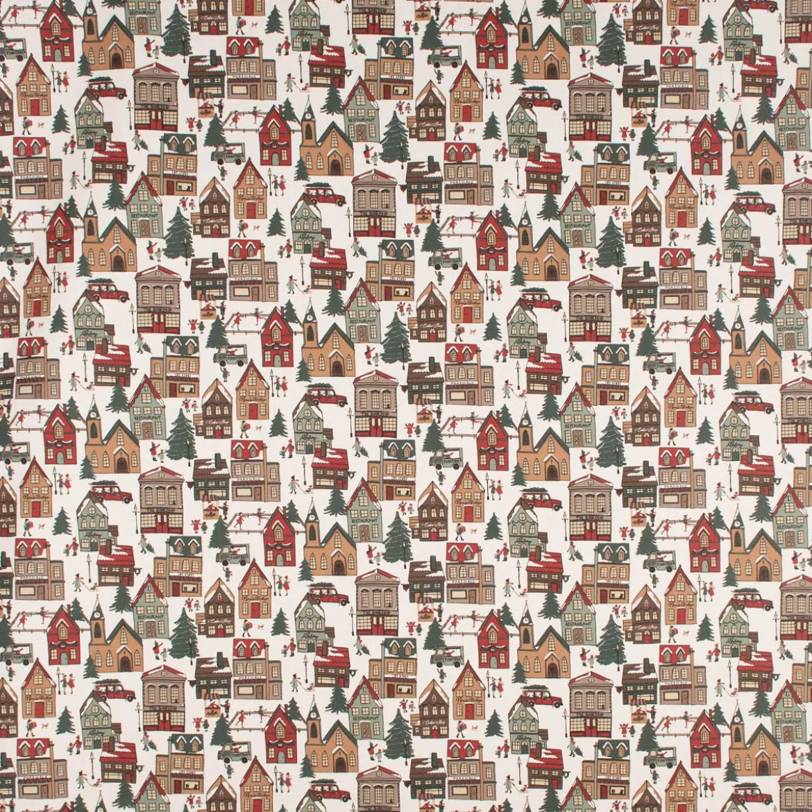 SCHÖNER LEBEN. Tischläufer Winter Village Scene Winterdorf weiß braun rot grün 40x160cm