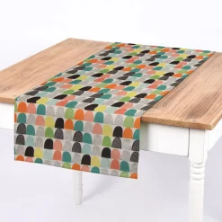 SCHÖNER LEBEN. Tischläufer wollweiß mit abstrakten Hügeln bunt 40x160cm