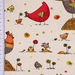 SCHÖNER LEBEN. Tischläufer Zazou Hühner Hahn Küken beige rot 40x160cm