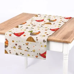 SCHÖNER LEBEN. Tischläufer Zazou Hühner Hahn Küken beige rot 40x160cm