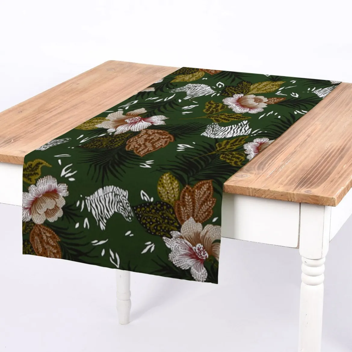 SCHÖNER LEBEN. Tischläufer ZOOP Blumen Zebra grün braun weiß schwarz 40x160cm