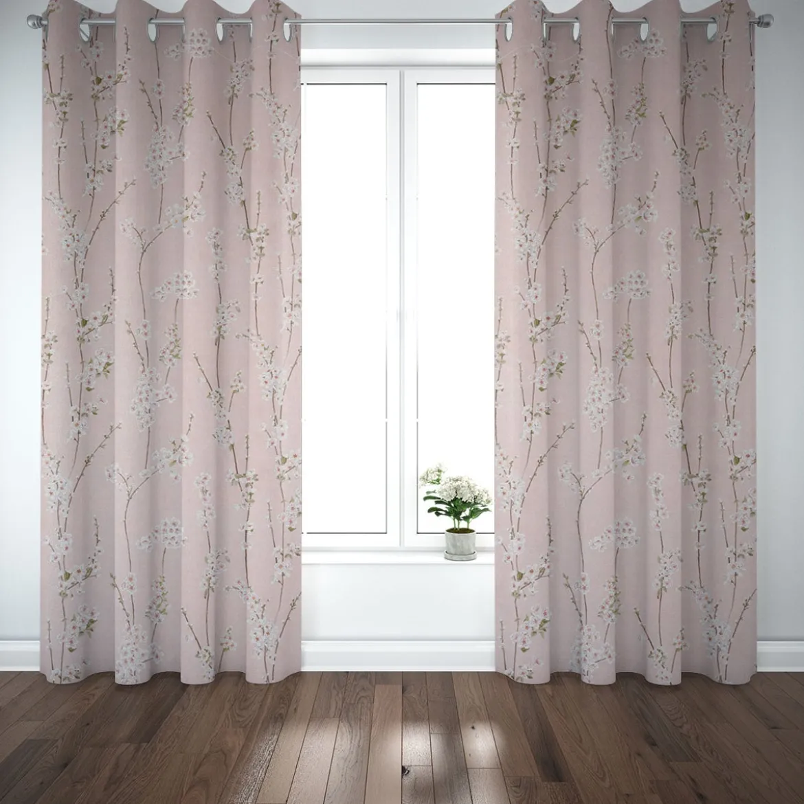 SCHÖNER LEBEN. Vorhang Almond Blossom Mandelblütenzweige rosa 245cm oder Wunschlänge
