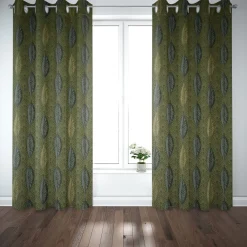 SCHÖNER LEBEN. Vorhang Art Déco Blätter Fächer grün creme 245cm oder Wunschlänge