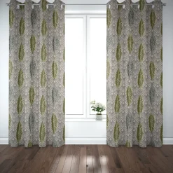 SCHÖNER LEBEN. Vorhang Art Déco Blätter Fächer creme grün 245cm oder Wunschlänge