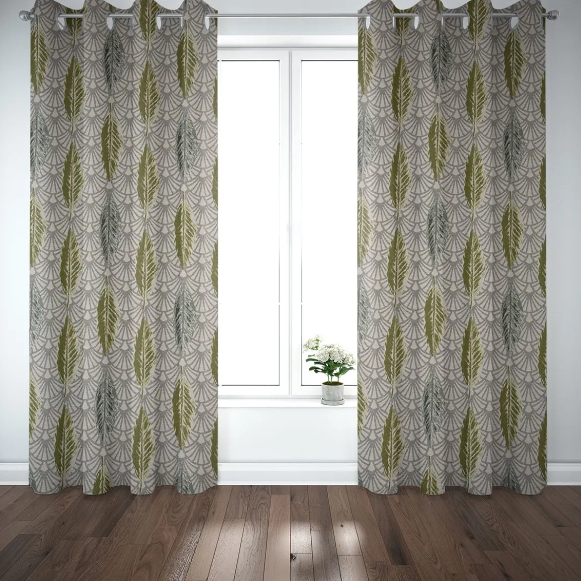 SCHÖNER LEBEN. Vorhang Art Déco Blätter Fächer creme grün 245cm oder Wunschlänge