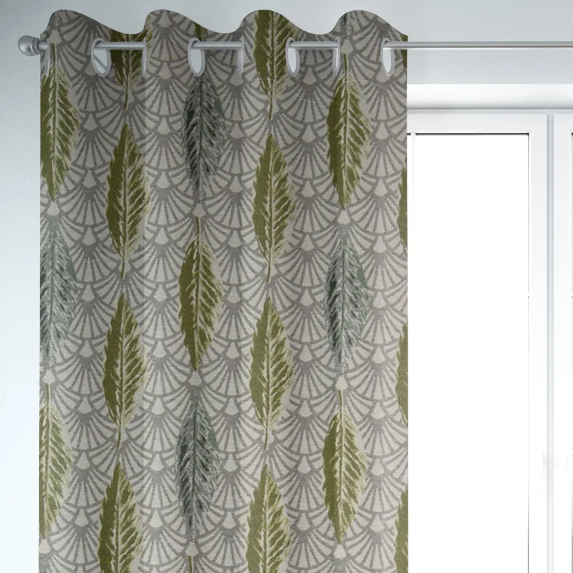 SCHÖNER LEBEN. Vorhang Art Déco Blätter Fächer creme grün 245cm oder Wunschlänge