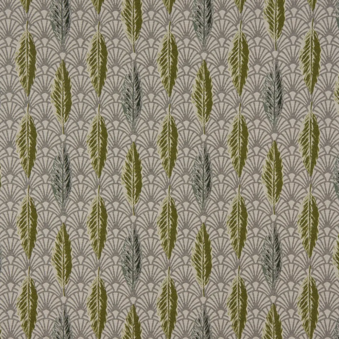 SCHÖNER LEBEN. Vorhang Art Déco Blätter Fächer creme grün 245cm oder Wunschlänge