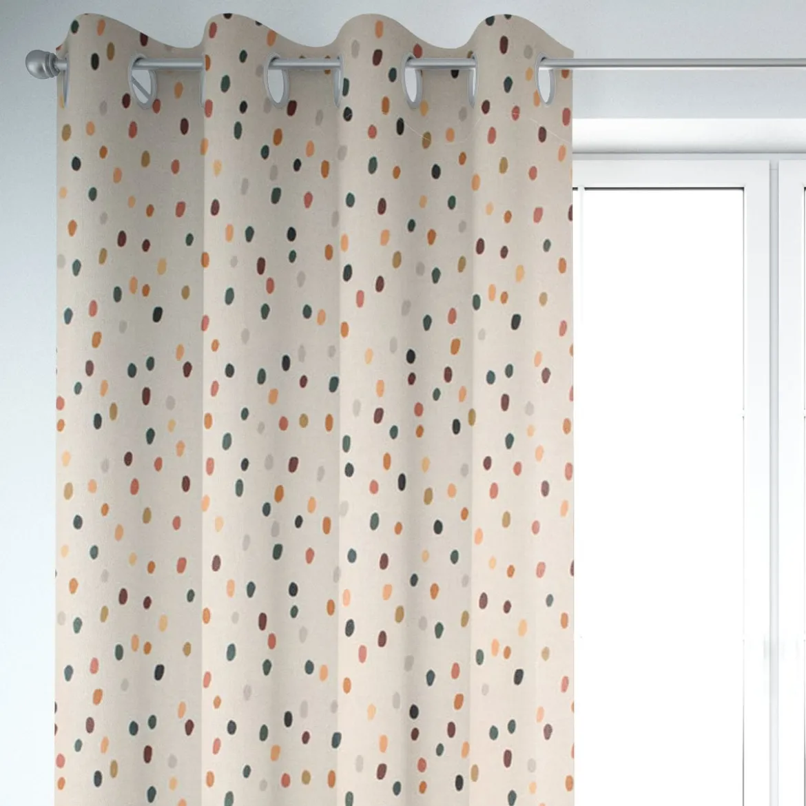 SCHÖNER LEBEN. Vorhang aus Baumwolle Punkte Tupfen ecru grün orange 245cm oder Wunschlänge