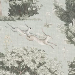 SCHÖNER LEBEN. Vorhang aus Baumwolle Bäume Fuchs und Hasen mintgrün 245cm oder Wunschlänge