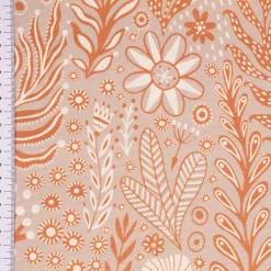 SCHÖNER LEBEN. Vorhang aus Baumwolle Blätter Blumen Gräser grau beige orange 245cm oder Wunschlänge