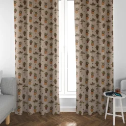 SCHÖNER LEBEN. Vorhang Blätter Pflanzen Vase Pflanztopf natur gelb grün braun 245cm oder Wunschlänge