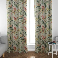 SCHÖNER LEBEN. Vorhang Blätter Zweige beige grün rot 245cm oder Wunschlänge