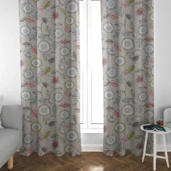 SCHÖNER LEBEN. Vorhang Blumen Blätter abstrakt beige weiß grau bunt 245cm oder Wunschlänge