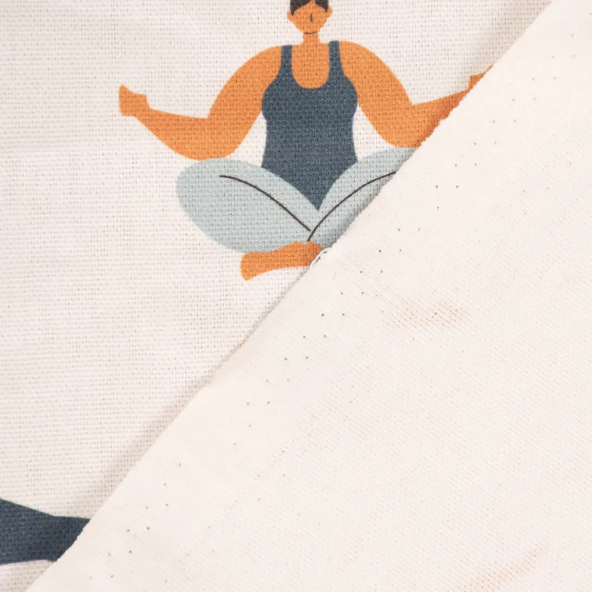 SCHÖNER LEBEN. Vorhang Body Positivity Yoga wollweiß blau 245cm oder Wunschlänge