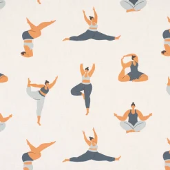 SCHÖNER LEBEN. Vorhang Body Positivity Yoga wollweiß blau 245cm oder Wunschlänge