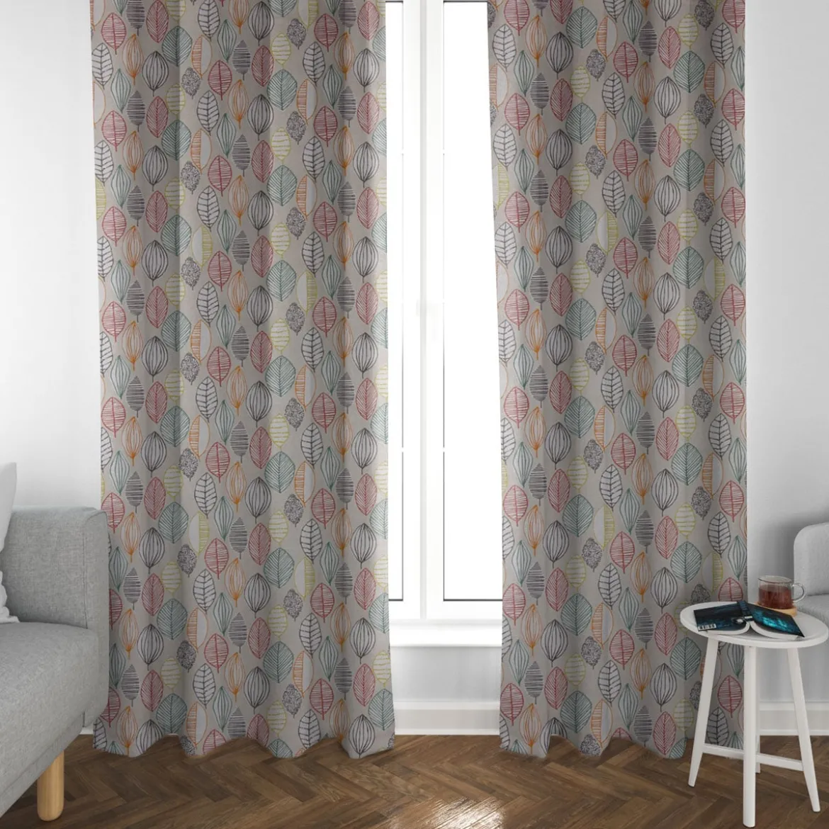 SCHÖNER LEBEN. Vorhang Canyon Blätter beige braun grün rot 245cm oder Wunschlänge