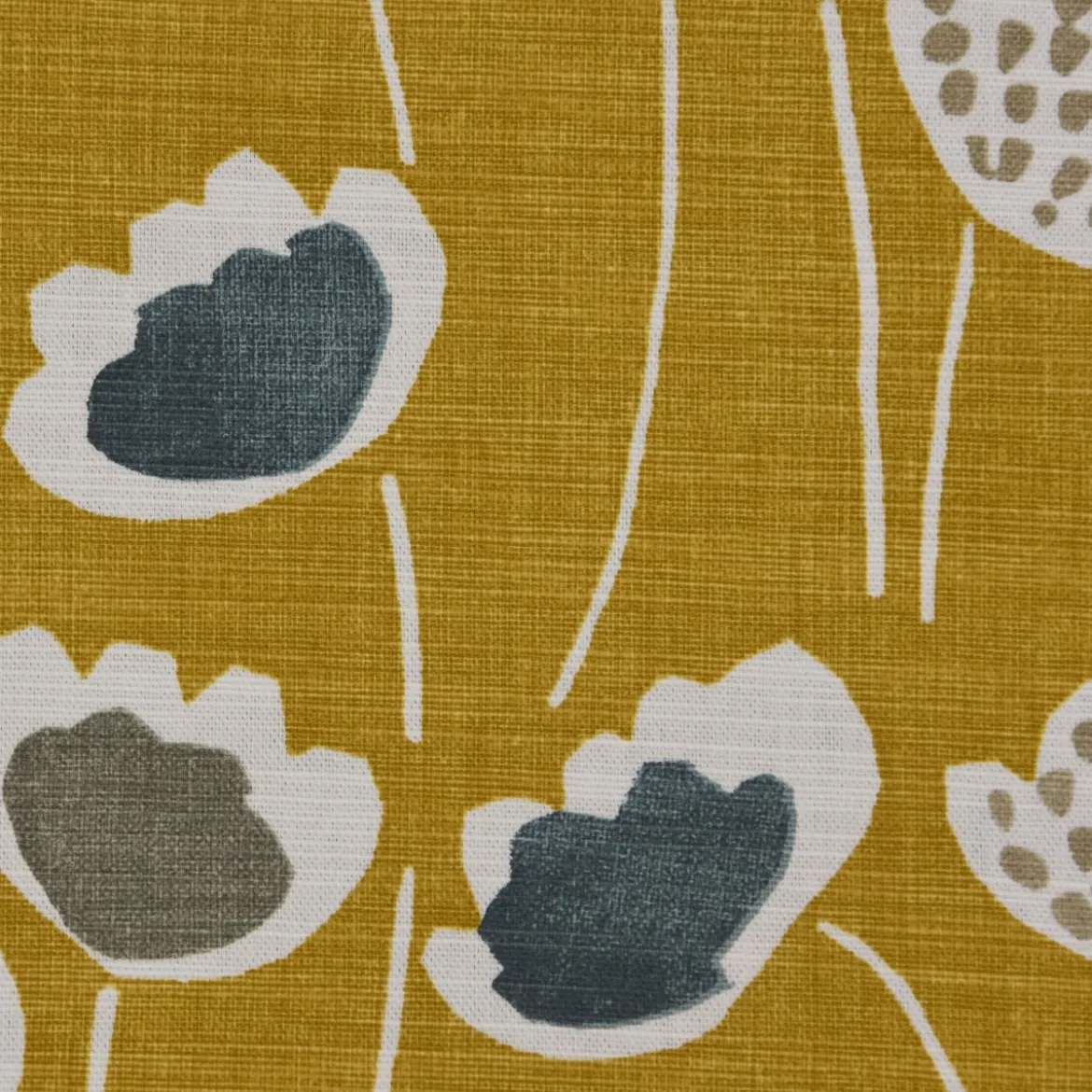 SCHÖNER LEBEN. Vorhang Clara Saffron Blumen senfgelb ocker blau grau 245cm oder Wunschlänge