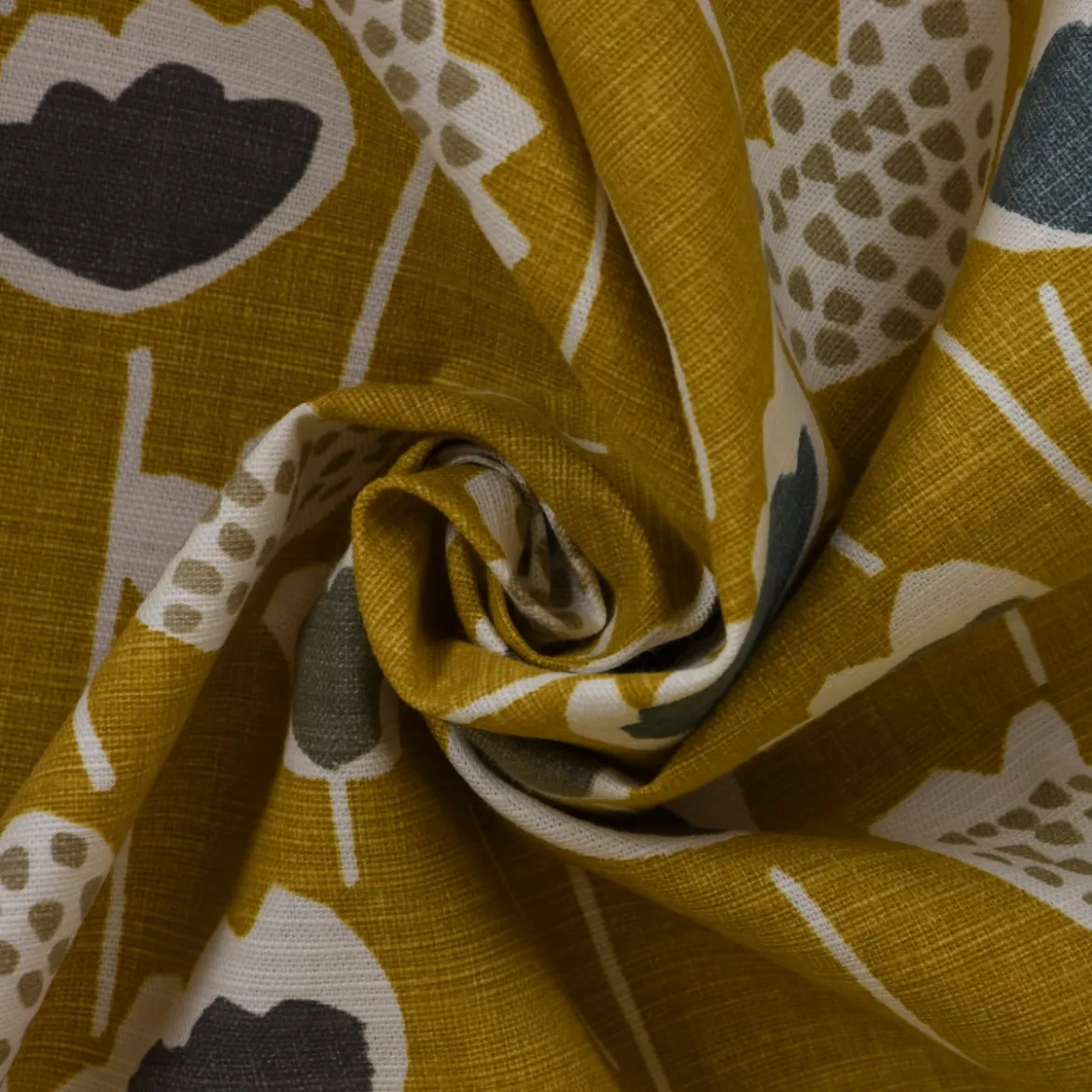SCHÖNER LEBEN. Vorhang Clara Saffron Blumen senfgelb ocker blau grau 245cm oder Wunschlänge