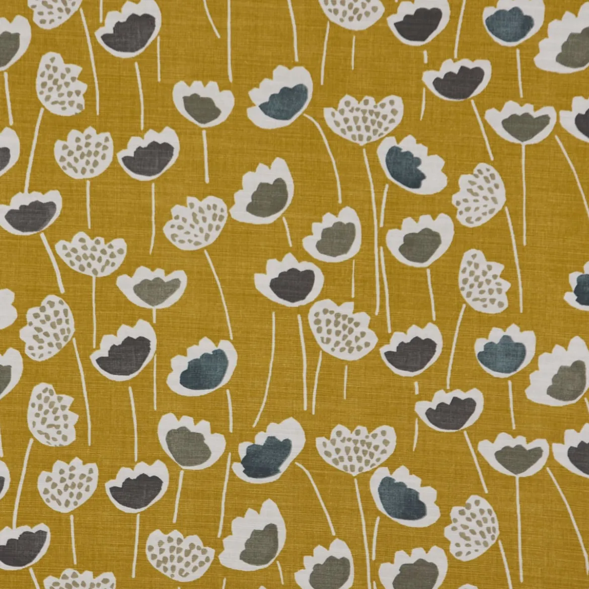 SCHÖNER LEBEN. Vorhang Clara Saffron Blumen senfgelb ocker blau grau 245cm oder Wunschlänge