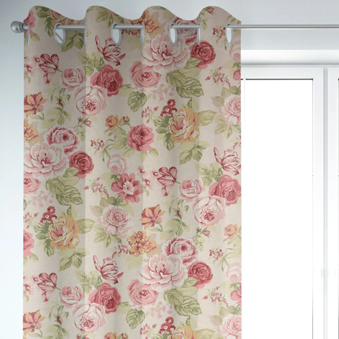 SCHÖNER LEBEN. Vorhang Clarke & Clarke STUDIO G Blumen Rosen beige grün rot 245cm oder Wunschlänge