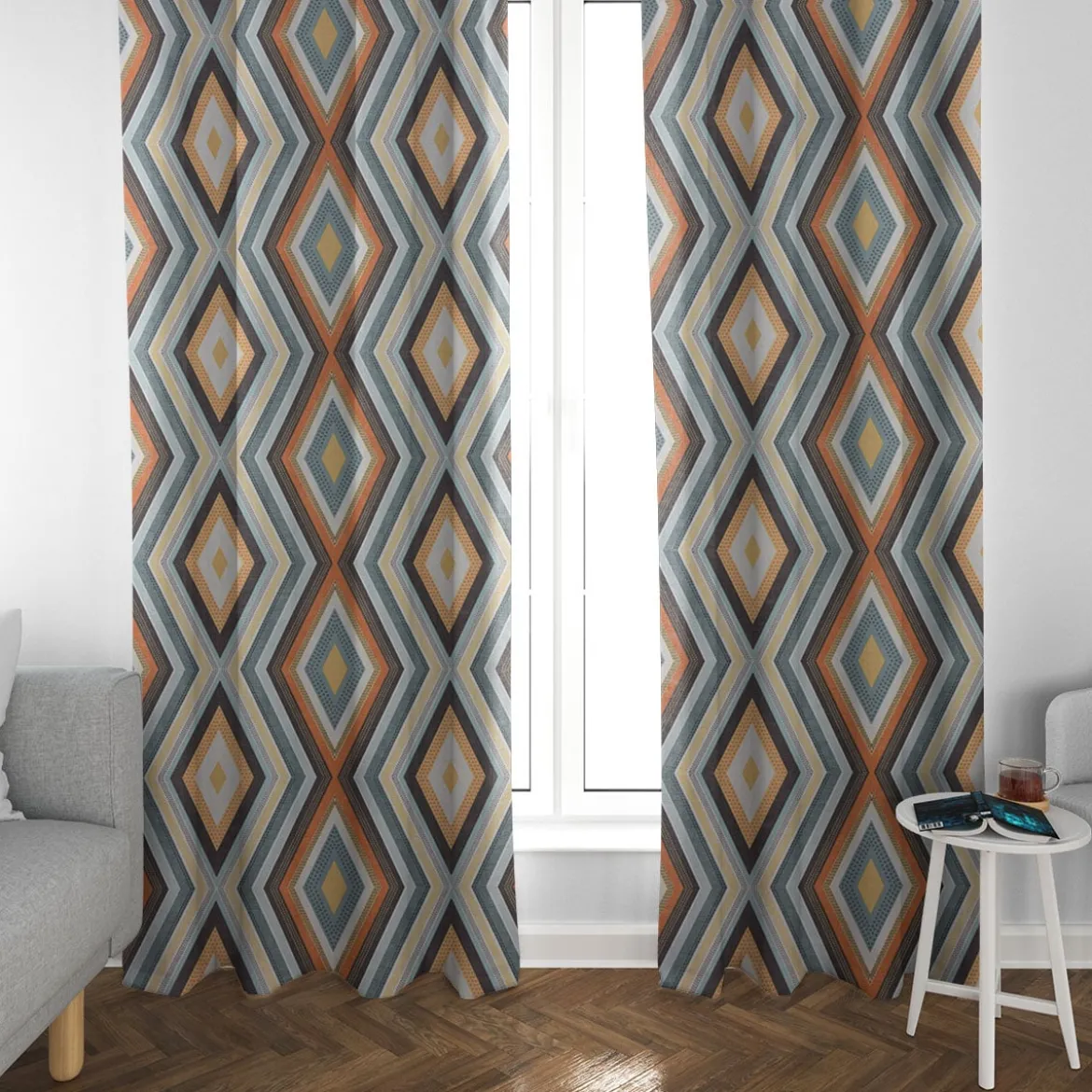SCHÖNER LEBEN. Vorhang Clarke & Clarke STUDIO G geometrisch Ethno Raute creme bunt 245cm oder Wunschlänge