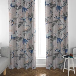 SCHÖNER LEBEN. Vorhang Cranebird Marble Kranich Aquarell Indigo Pastell 245cm oder Wunschlänge