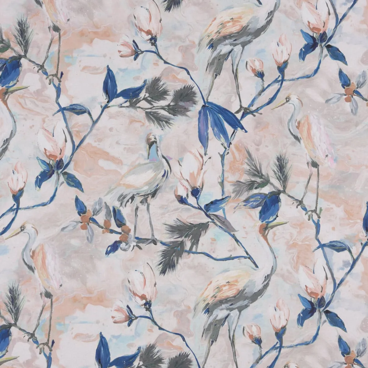 SCHÖNER LEBEN. Vorhang Cranebird Marble Kranich Aquarell Indigo Pastell 245cm oder Wunschlänge