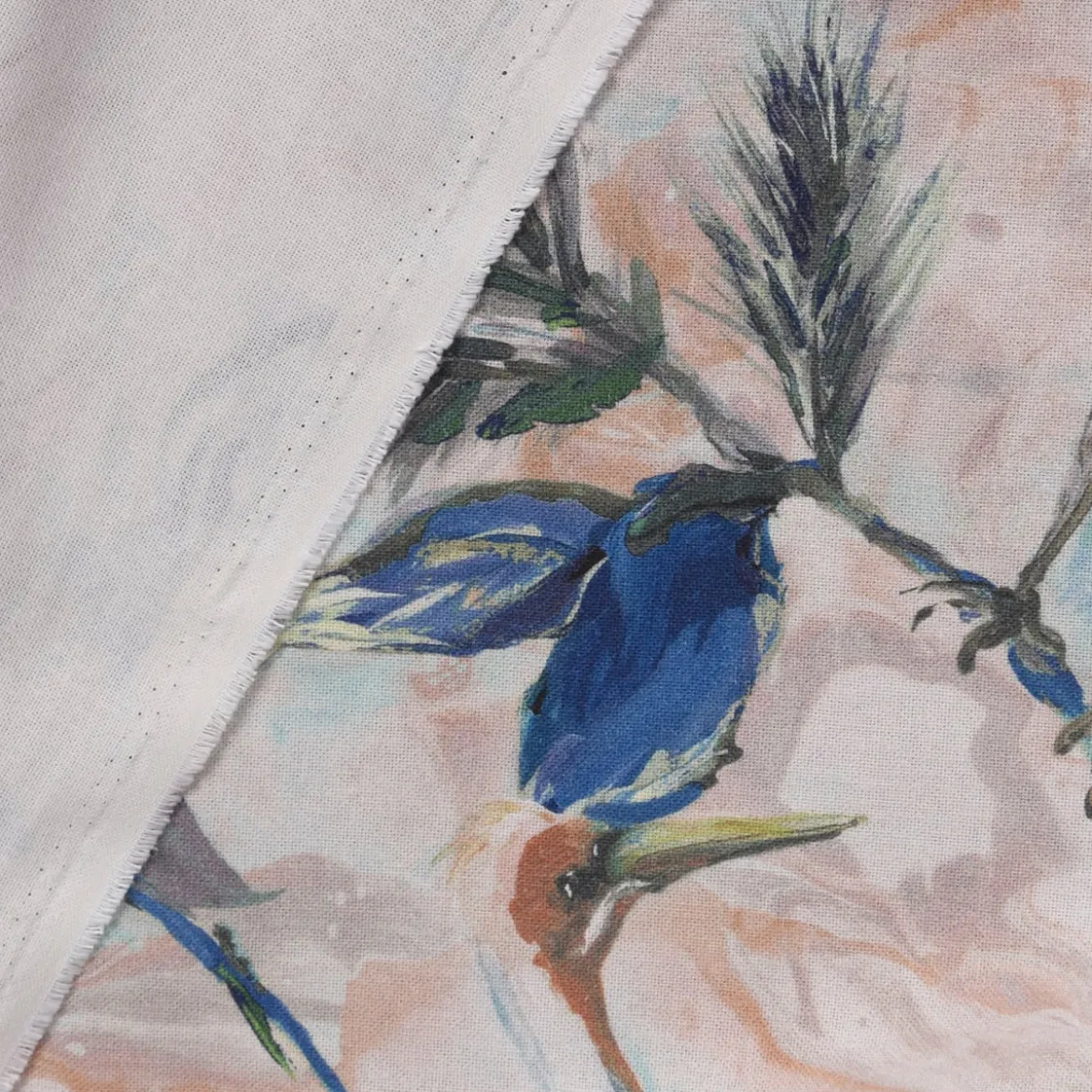 SCHÖNER LEBEN. Vorhang Cranebird Marble Kranich Aquarell Indigo Pastell 245cm oder Wunschlänge