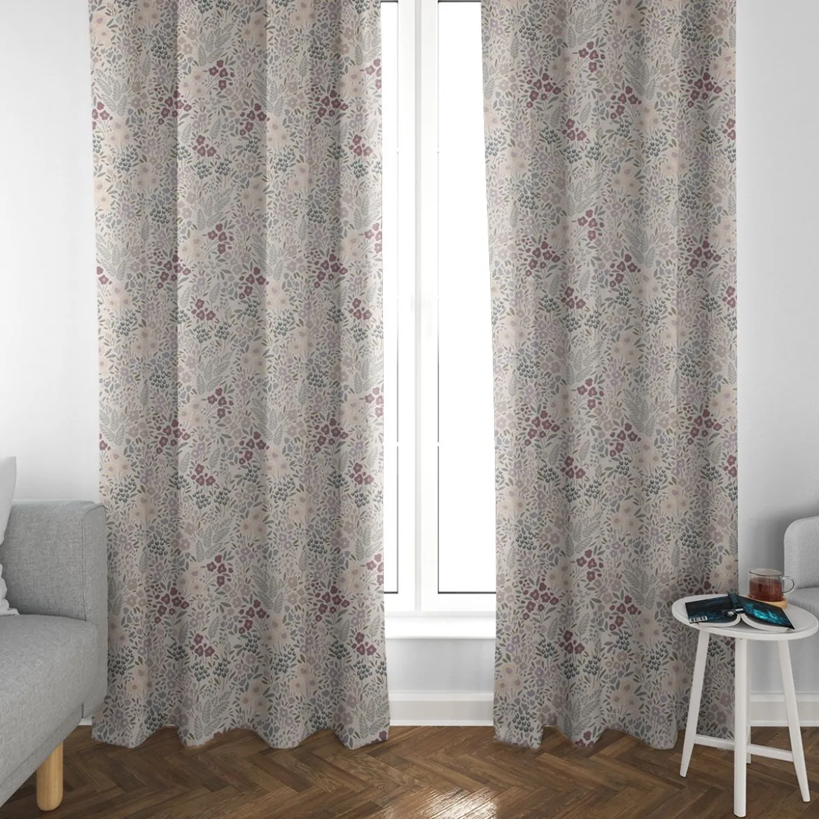 SCHÖNER LEBEN. Vorhang Digitaldruck Allover Blumenwiese cremeweiß lila 245cm oder Wunschlänge