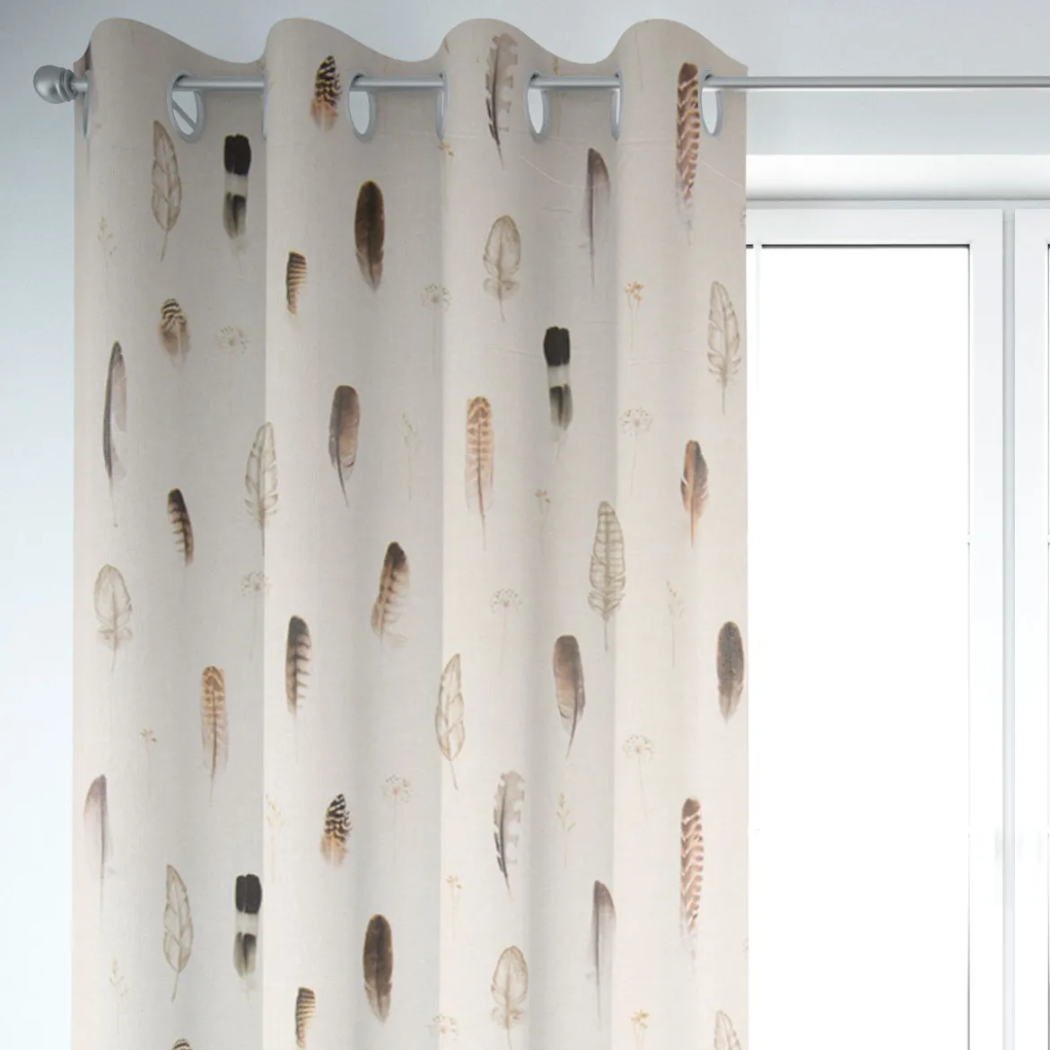 SCHÖNER LEBEN. Vorhang Digitaldruck Federn creme braun 245cm oder Wunschlänge